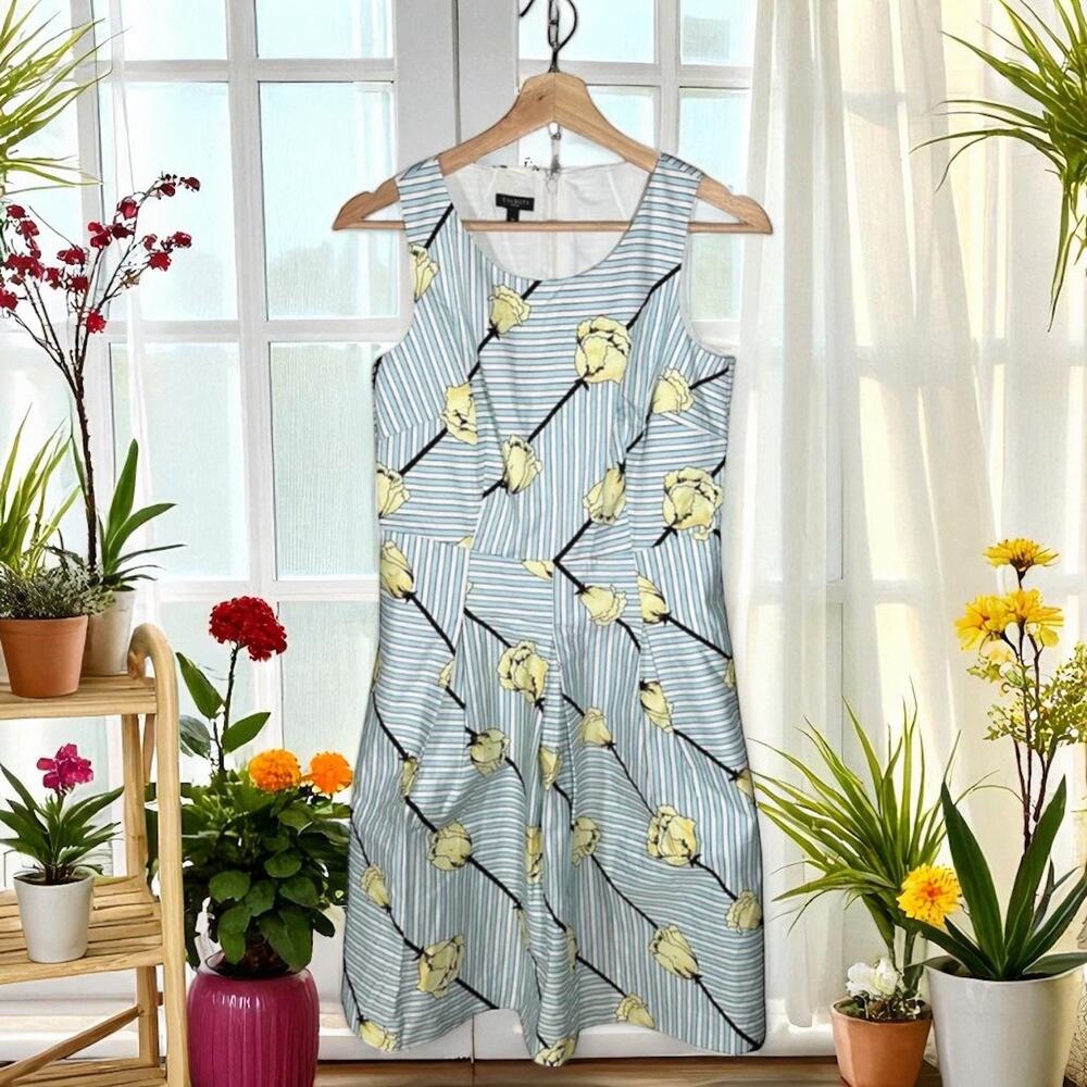 Talbots Women's 2P Petite Sleeveless Striped Yellow Rose Fit & Flare Midi Dress